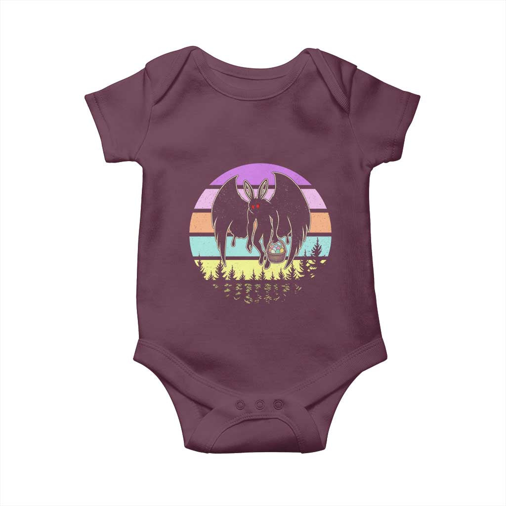Retro Sunset Mothman Easter Egg Hunt Baby Onesie Cryptid Lover Gift TS12 Maroon Print Your Wear