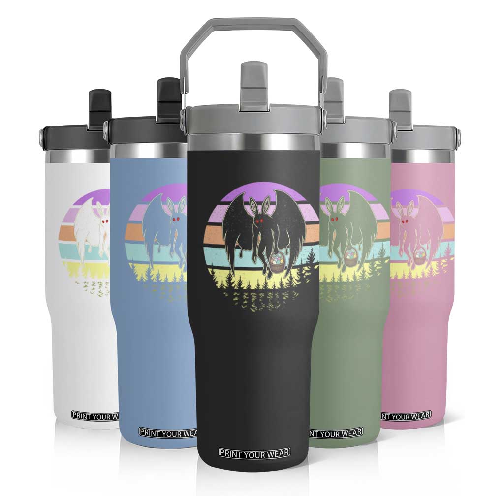 Retro Sunset Mothman Easter Egg Hunt Flip Straw Tumbler Cryptid Lover Gift TS12 Print Your Wear