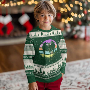 Retro Sunset Mothman Easter Egg Hunt Ugly Christmas Sweater Cryptid Lover Gift TS12 Forest Green Beige Print Your Wear