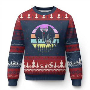 Retro Sunset Mothman Easter Egg Hunt Ugly Christmas Sweater Cryptid Lover Gift TS12 Navy Red Print Your Wear