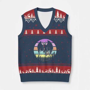 Retro Sunset Mothman Easter Egg Hunt V-Neck Knit Sweater Vest Cryptid Lover Gift TS12 Navy Red Print Your Wear