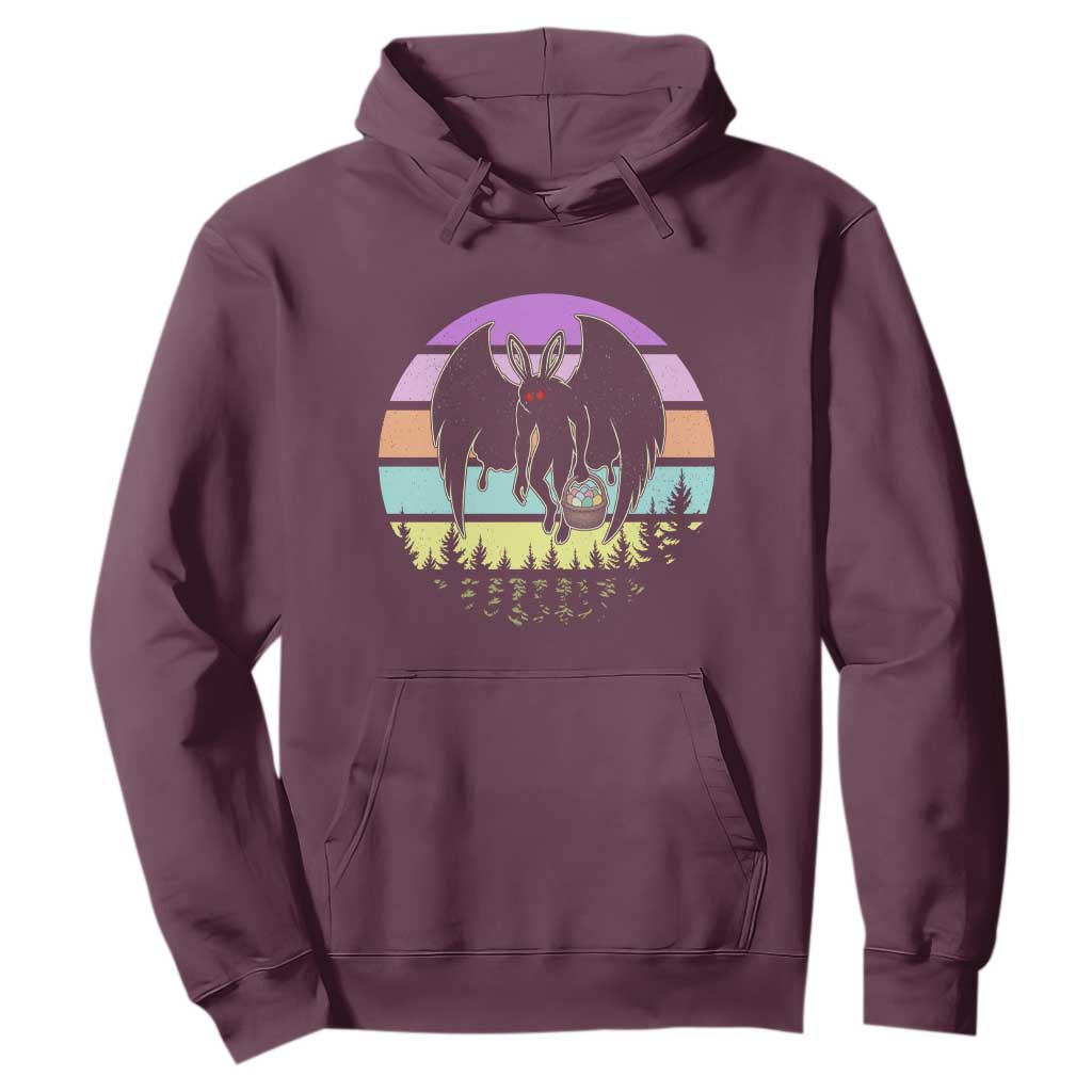 Retro Sunset Mothman Easter Egg Hunt Hoodie Cryptid Lover Gift TS12 Maroon Print Your Wear