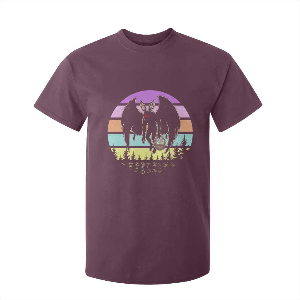 Retro Sunset Mothman Easter Egg Hunt T Shirt For Kid Cryptid Lover Gift TS12 Maroon Print Your Wear