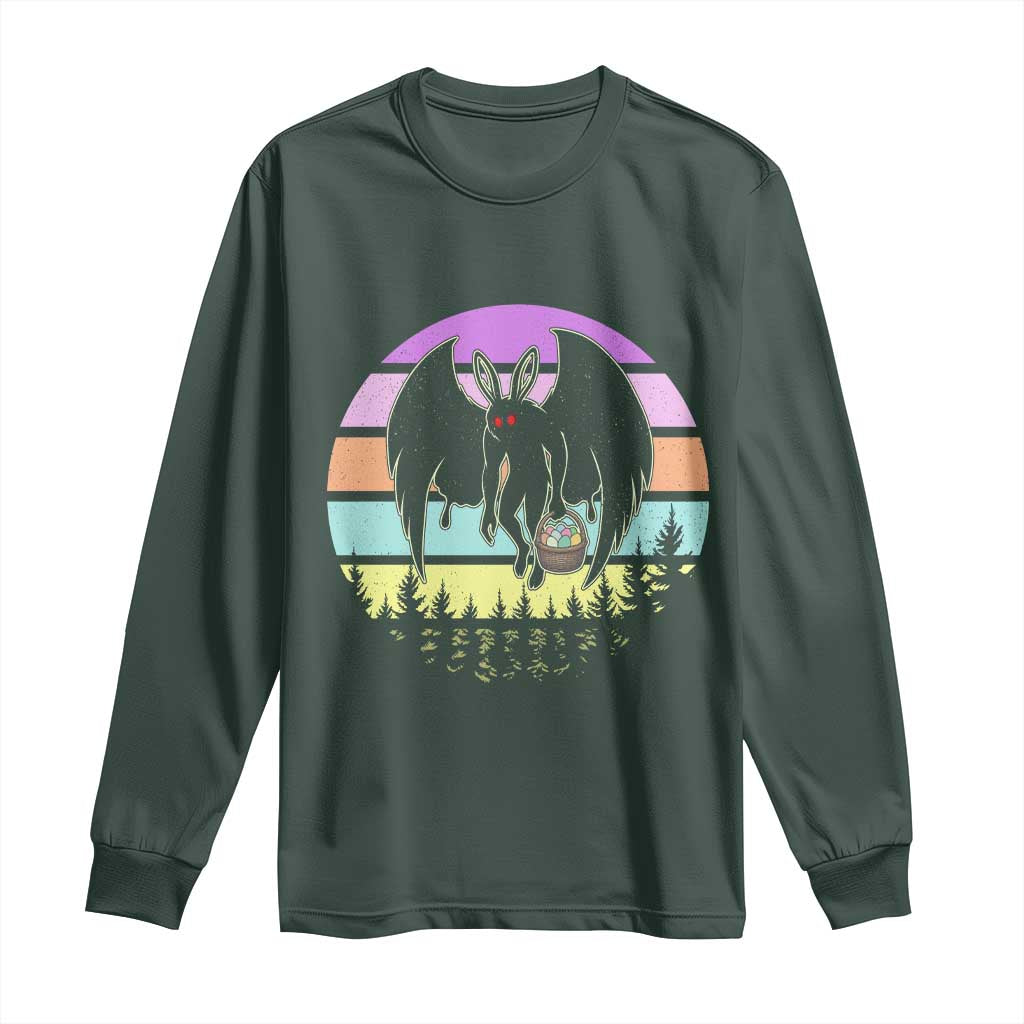 Retro Sunset Mothman Easter Egg Hunt Long Sleeve Shirt Cryptid Lover Gift TS12 Dark Forest Green Print Your Wear