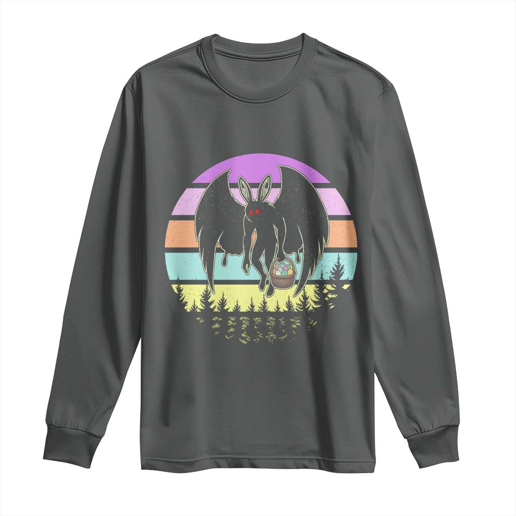 Retro Sunset Mothman Easter Egg Hunt Long Sleeve Shirt Cryptid Lover Gift TS12 Dark Heather Print Your Wear