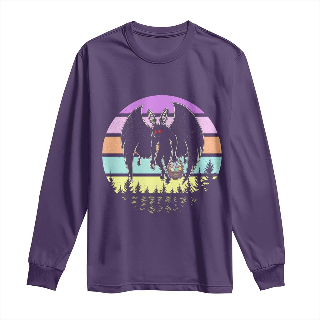 Retro Sunset Mothman Easter Egg Hunt Long Sleeve Shirt Cryptid Lover Gift TS12 Purple Print Your Wear