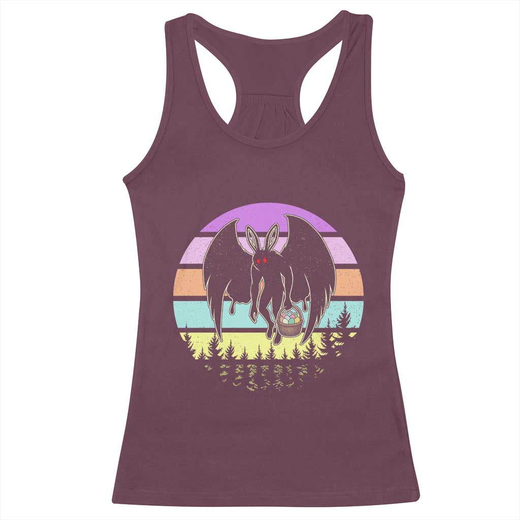 Retro Sunset Mothman Easter Egg Hunt Racerback Tank Top Cryptid Lover Gift TS12 Maroon Print Your Wear