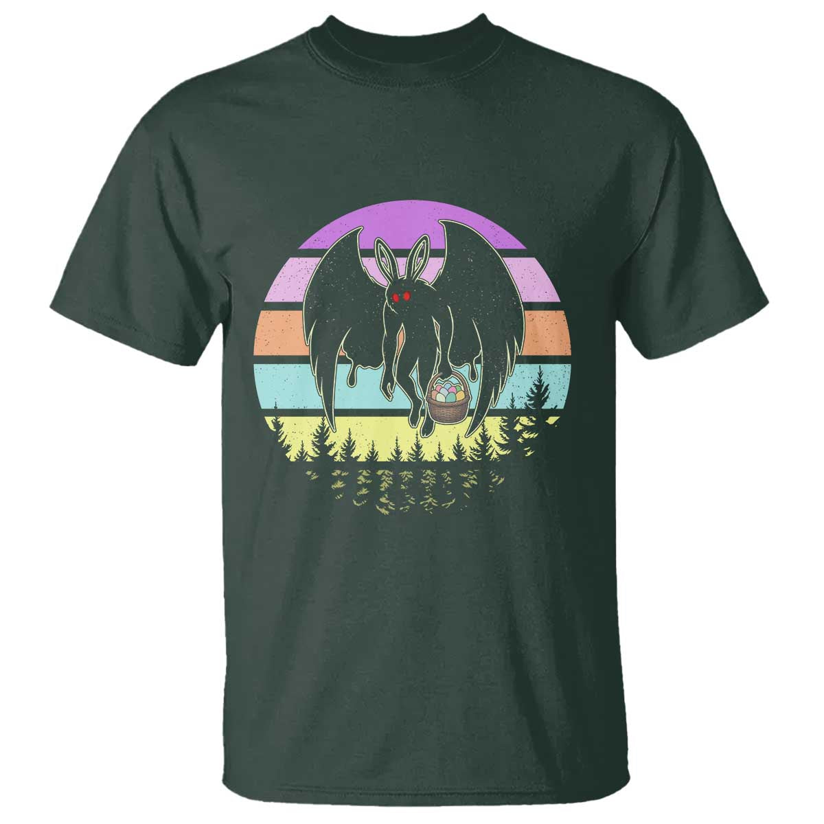 Retro Sunset Mothman Easter Egg Hunt T Shirt Cryptid Lover Gift TS12 Dark Forest Green Print Your Wear