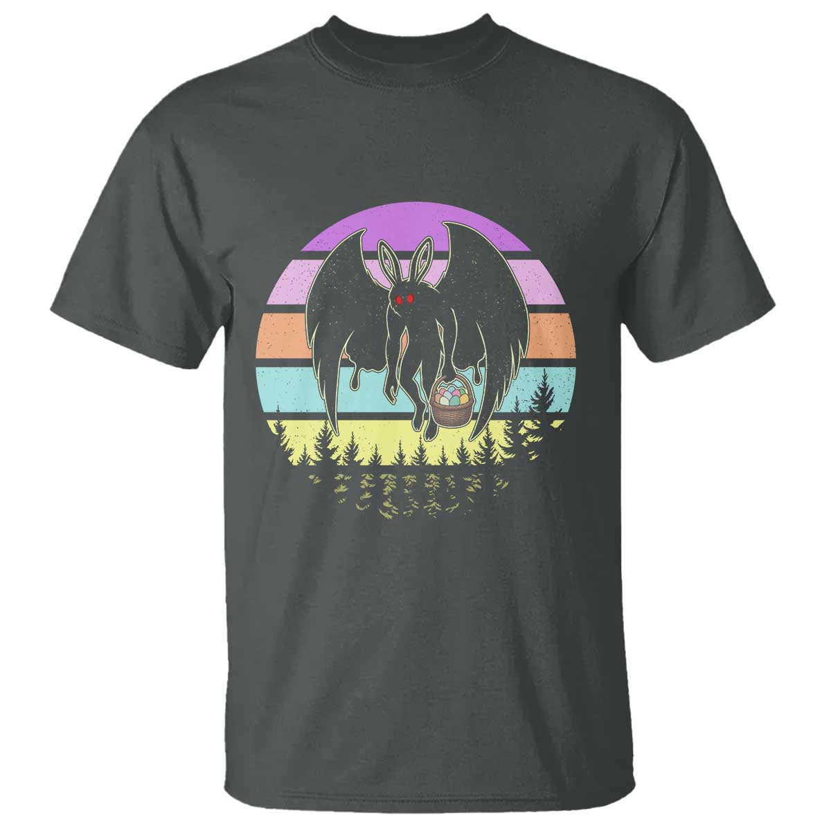 Retro Sunset Mothman Easter Egg Hunt T Shirt Cryptid Lover Gift TS12 Dark Heather Print Your Wear