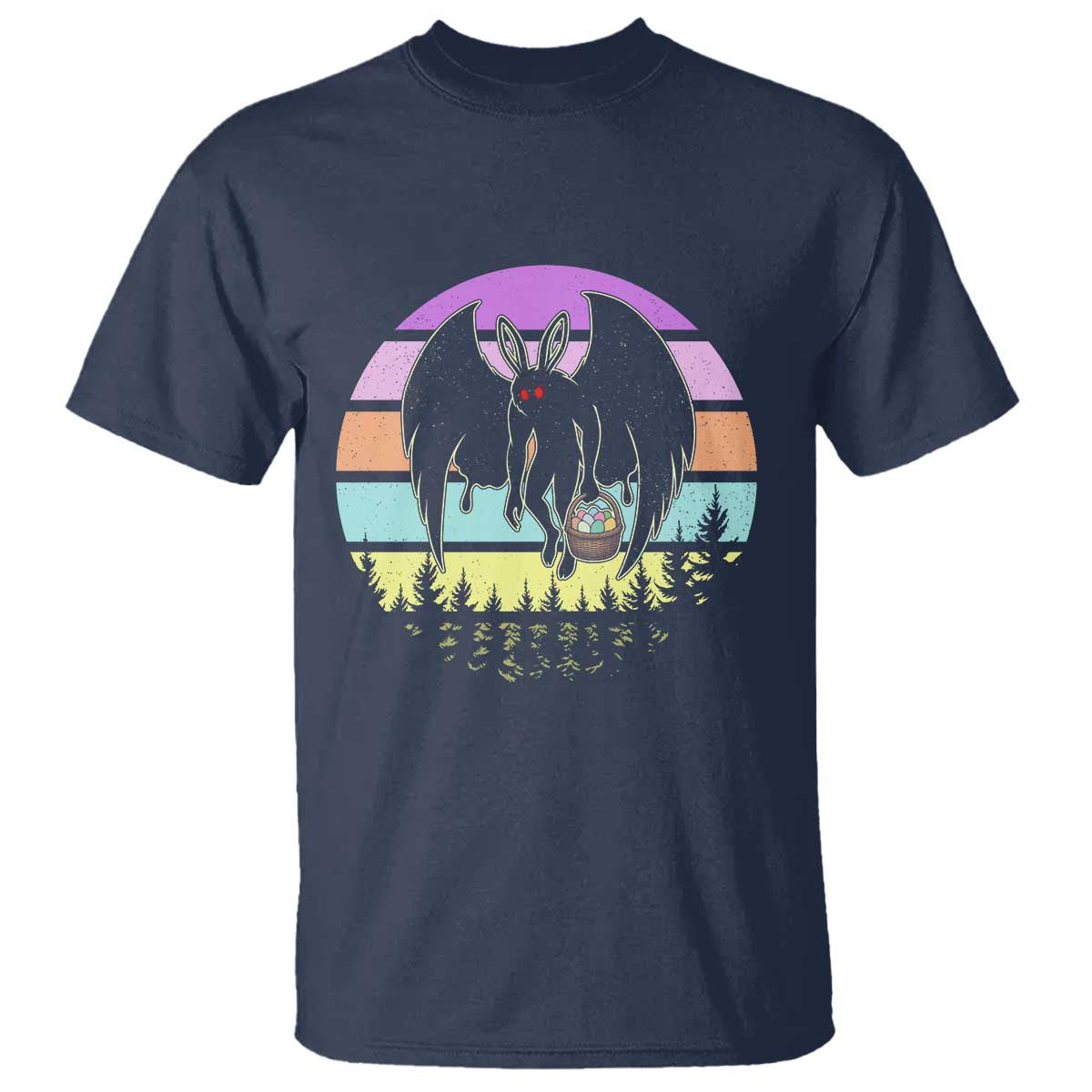 Retro Sunset Mothman Easter Egg Hunt T Shirt Cryptid Lover Gift TS12 Navy Print Your Wear