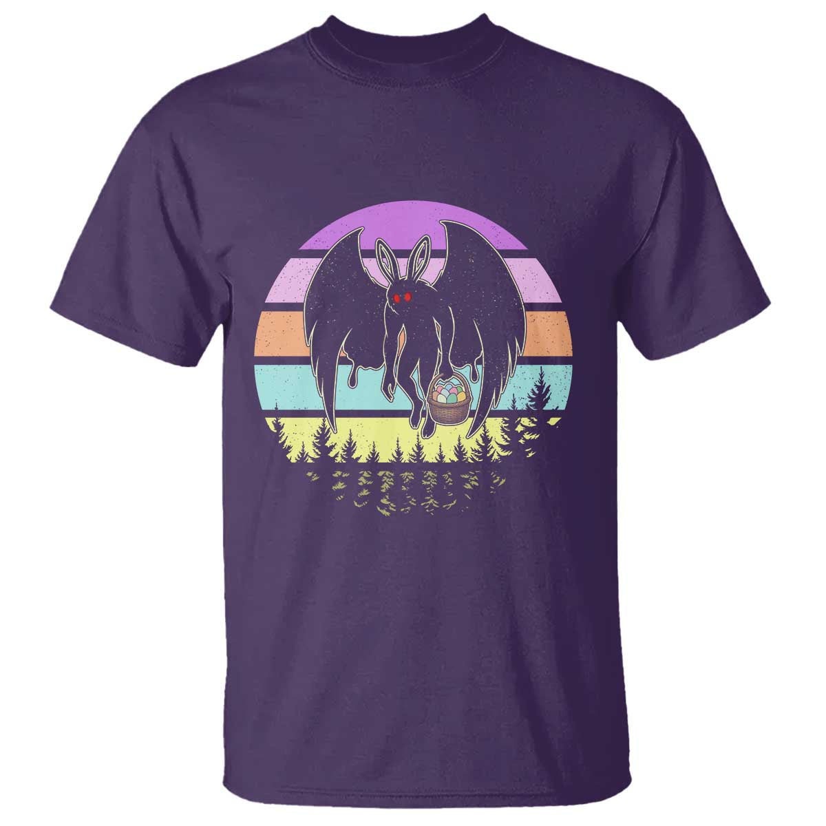 Retro Sunset Mothman Easter Egg Hunt T Shirt Cryptid Lover Gift TS12 Purple Print Your Wear