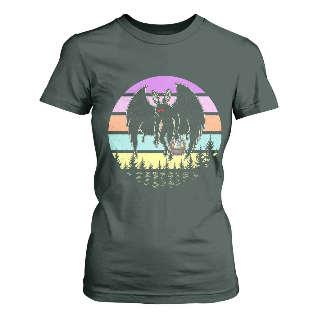 Retro Sunset Mothman Easter Egg Hunt T Shirt For Women Cryptid Lover Gift TS12 Dark Forest Green Print Your Wear
