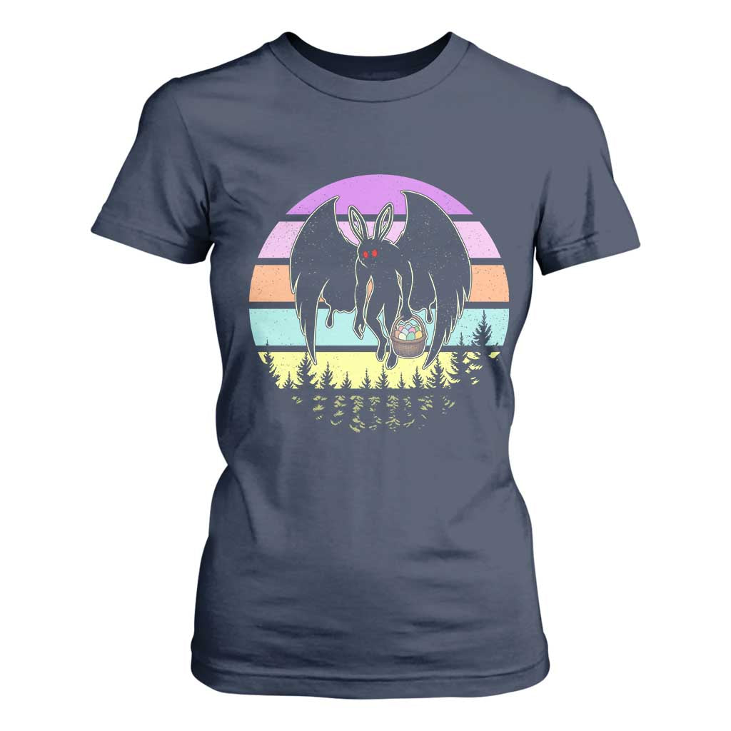 Retro Sunset Mothman Easter Egg Hunt T Shirt For Women Cryptid Lover Gift TS12 Navy Print Your Wear