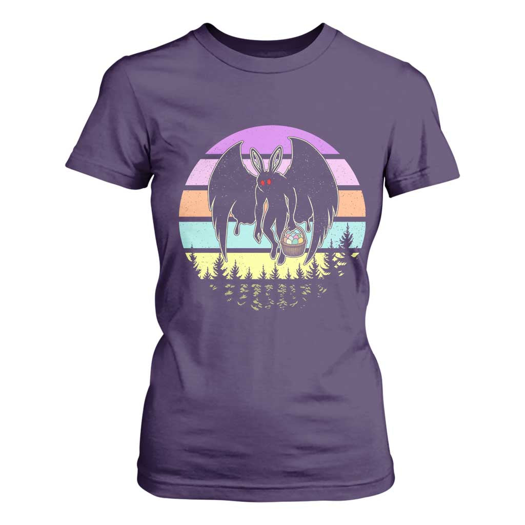 Retro Sunset Mothman Easter Egg Hunt T Shirt For Women Cryptid Lover Gift TS12 Purple Print Your Wear