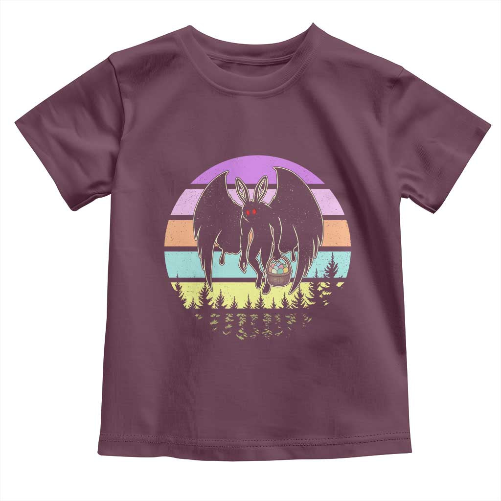 Retro Sunset Mothman Easter Egg Hunt Toddler T Shirt Cryptid Lover Gift TS12 Maroon Print Your Wear