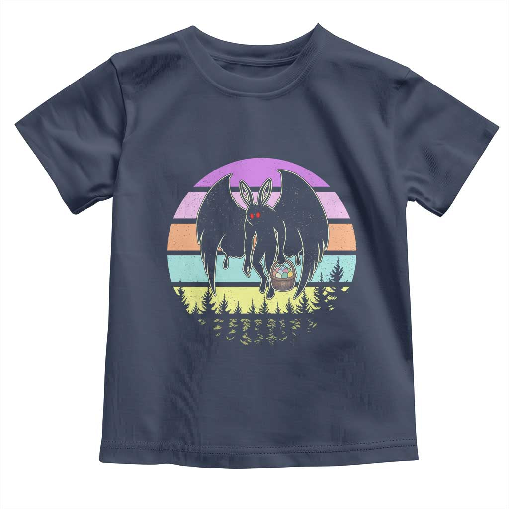 Retro Sunset Mothman Easter Egg Hunt Toddler T Shirt Cryptid Lover Gift TS12 Navy Print Your Wear