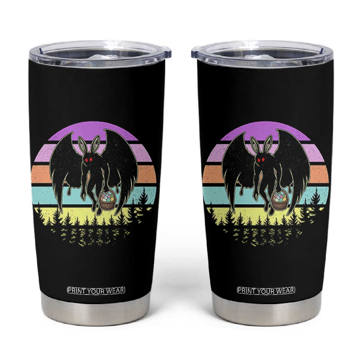 Retro Sunset Mothman Easter Egg Hunt Tumbler Cup Cryptid Lover Gift TS12 Black Print Your Wear