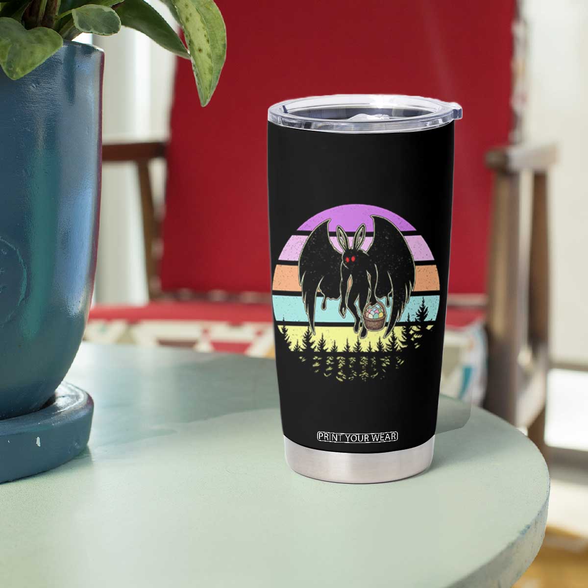 Retro Sunset Mothman Easter Egg Hunt Tumbler Cup Cryptid Lover Gift TS12 Print Your Wear