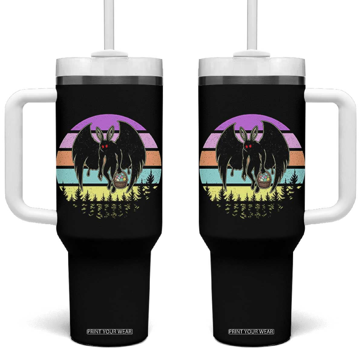 Retro Sunset Mothman Easter Egg Hunt Tumbler With Handle Cryptid Lover Gift TS12 One Size: 40 oz Black Print Your Wear