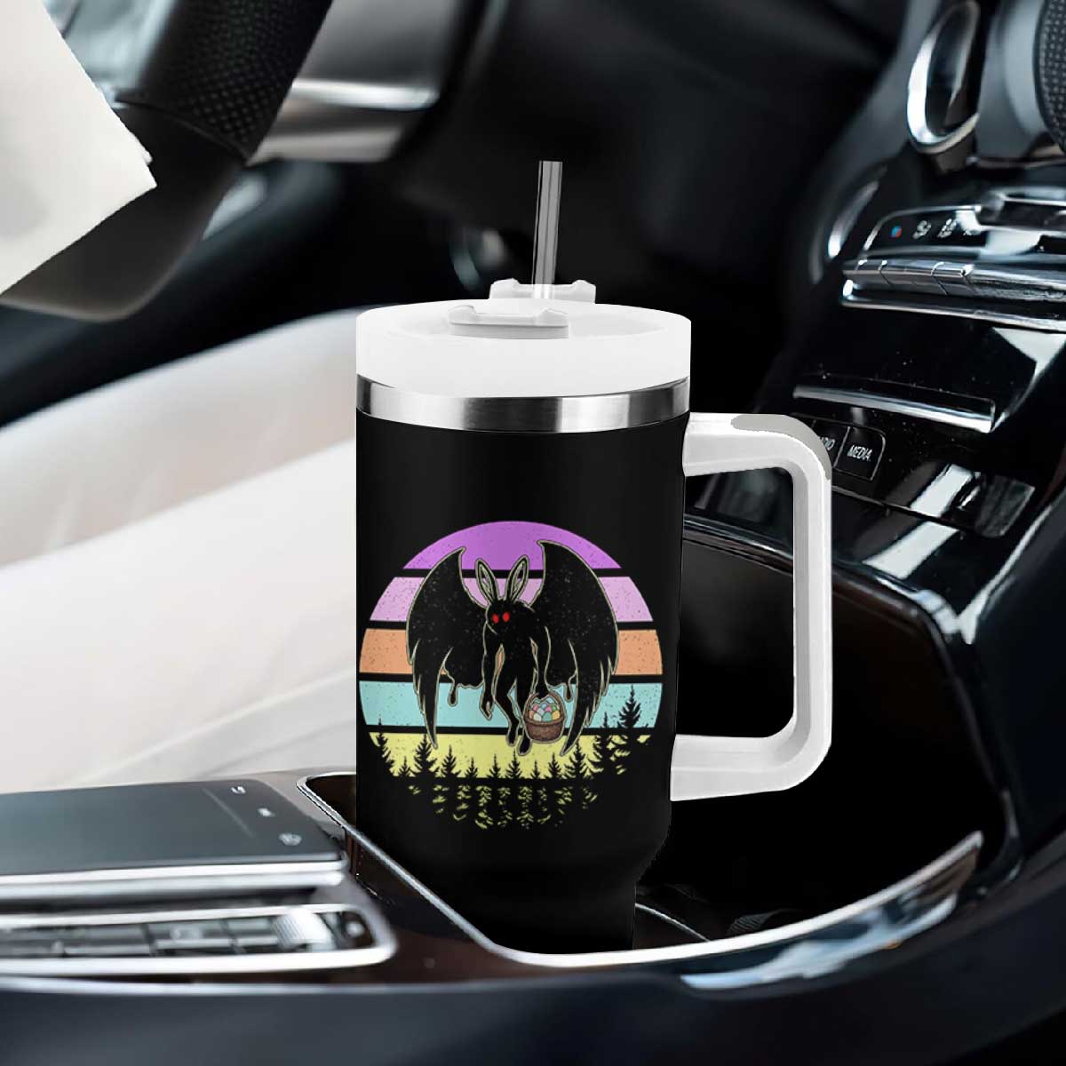 Retro Sunset Mothman Easter Egg Hunt Tumbler With Handle Cryptid Lover Gift TS12 Print Your Wear