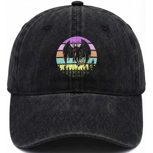 Retro Sunset Mothman Easter Egg Hunt Washed Cotton Baseball Cap Cryptid Lover Gift TS12 Washed Cap Universal Fit Black Print Your Wear