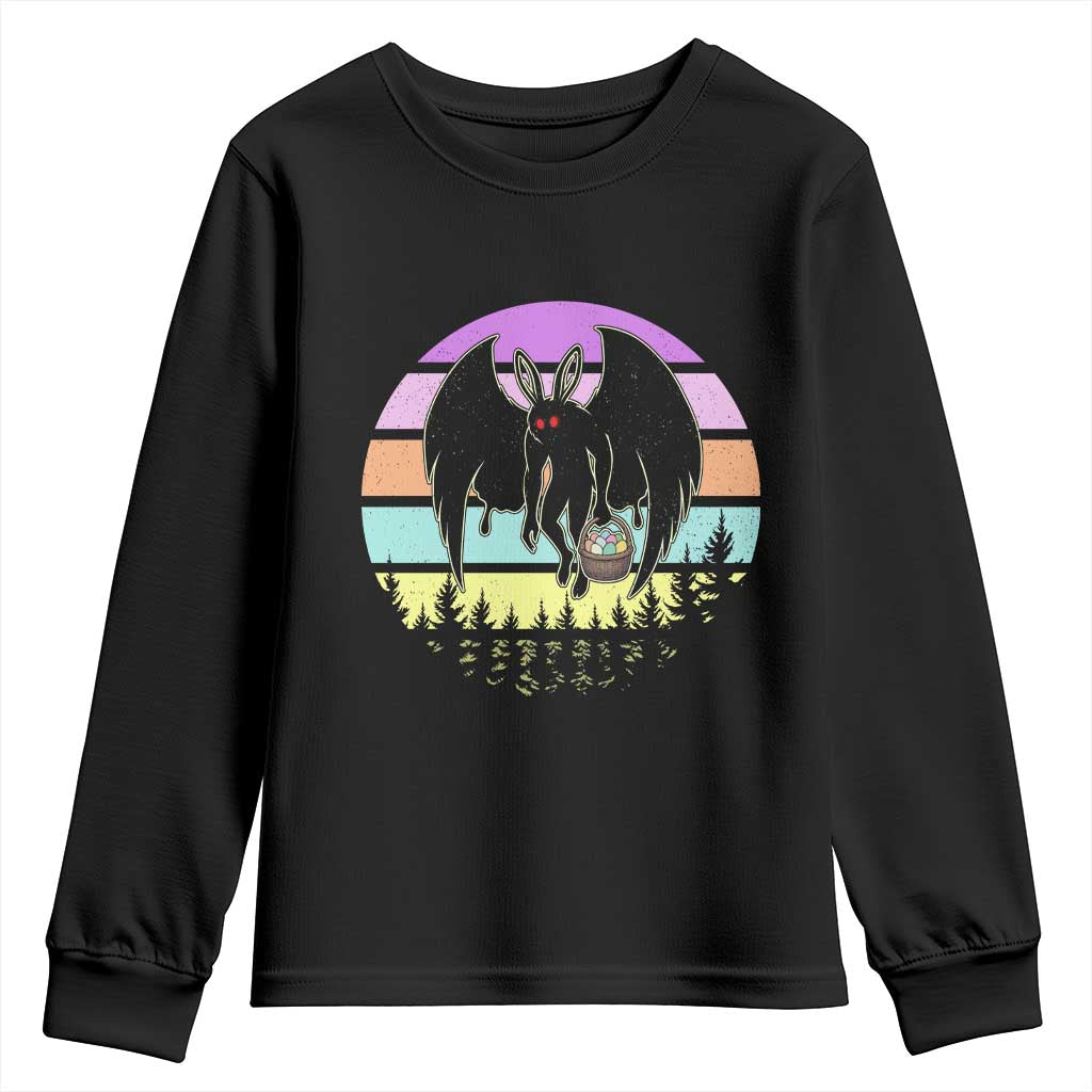 Retro Sunset Mothman Easter Egg Hunt Youth Sweatshirt Cryptid Lover Gift TS12 Black Print Your Wear