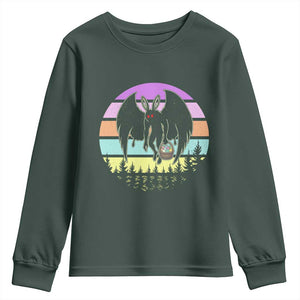 Retro Sunset Mothman Easter Egg Hunt Youth Sweatshirt Cryptid Lover Gift TS12 Dark Forest Green Print Your Wear