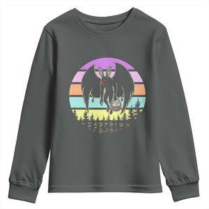 Retro Sunset Mothman Easter Egg Hunt Youth Sweatshirt Cryptid Lover Gift TS12 Dark Heather Print Your Wear