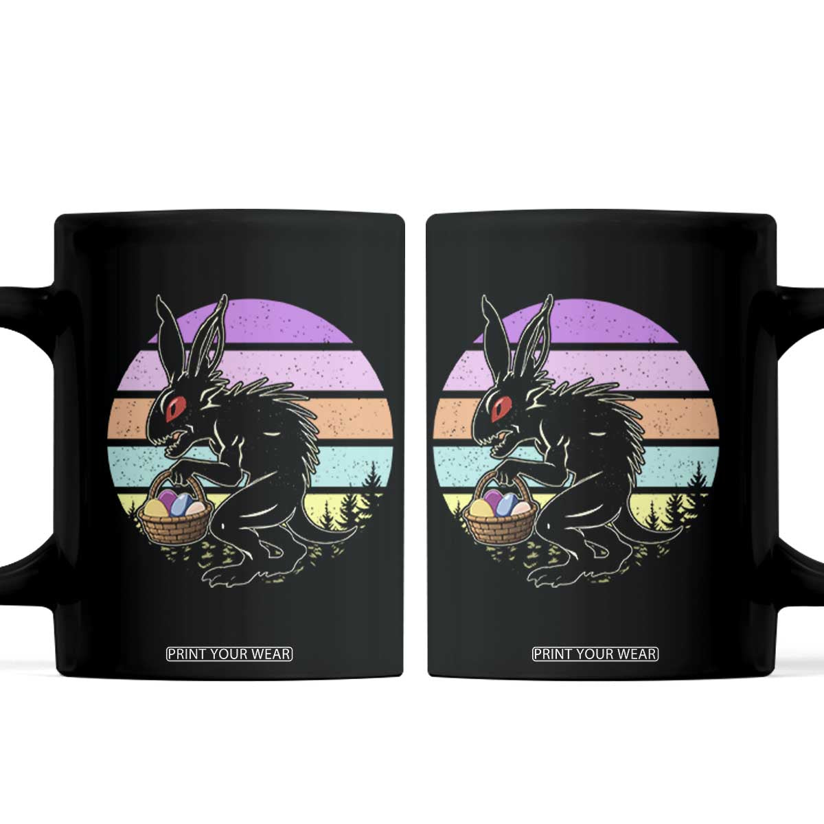 Retro Sunset Chupacabra Easter Egg Hunt Coffee Mug Cryptid Lover Gift TS12 Black Print Your Wear