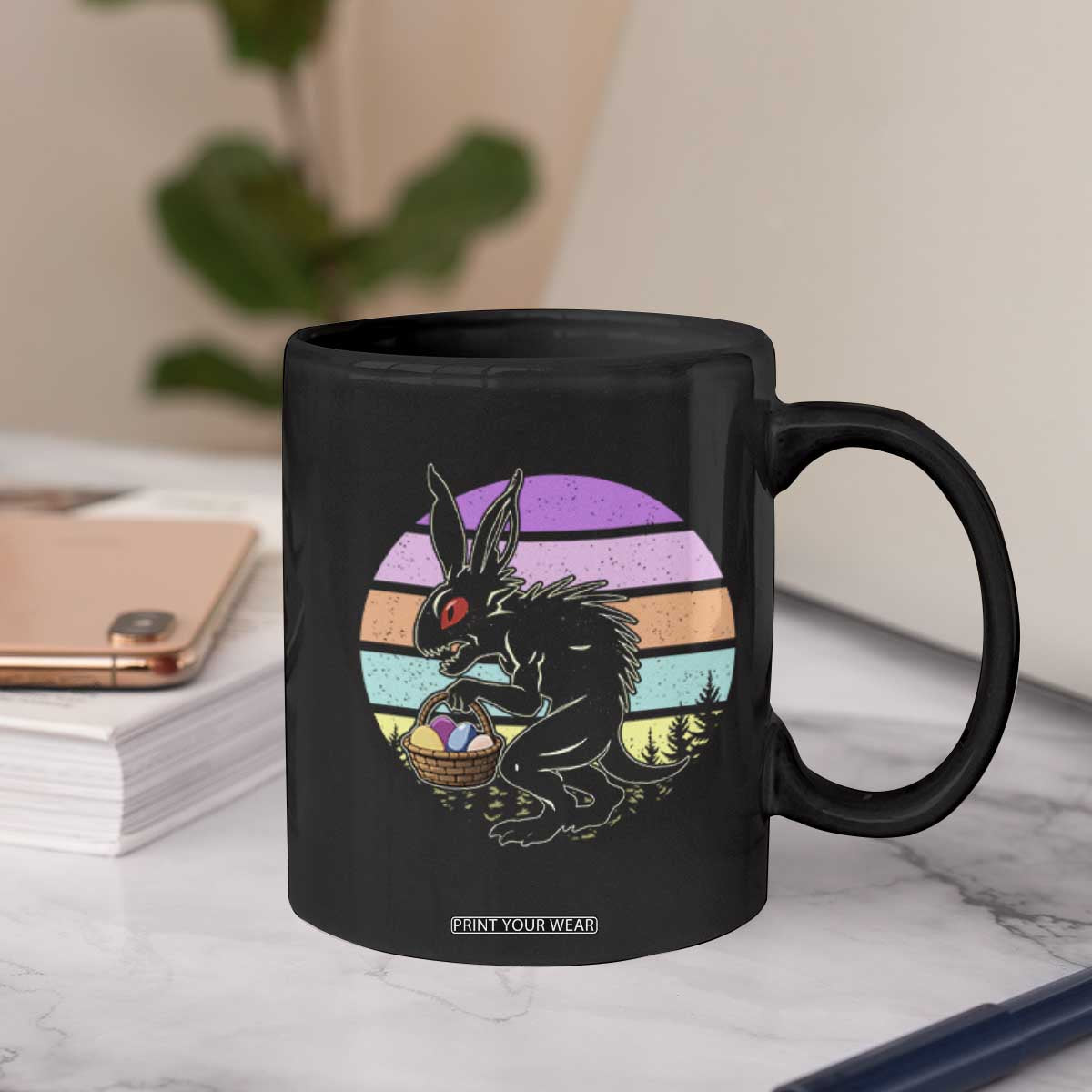 Retro Sunset Chupacabra Easter Egg Hunt Coffee Mug Cryptid Lover Gift TS12 Print Your Wear