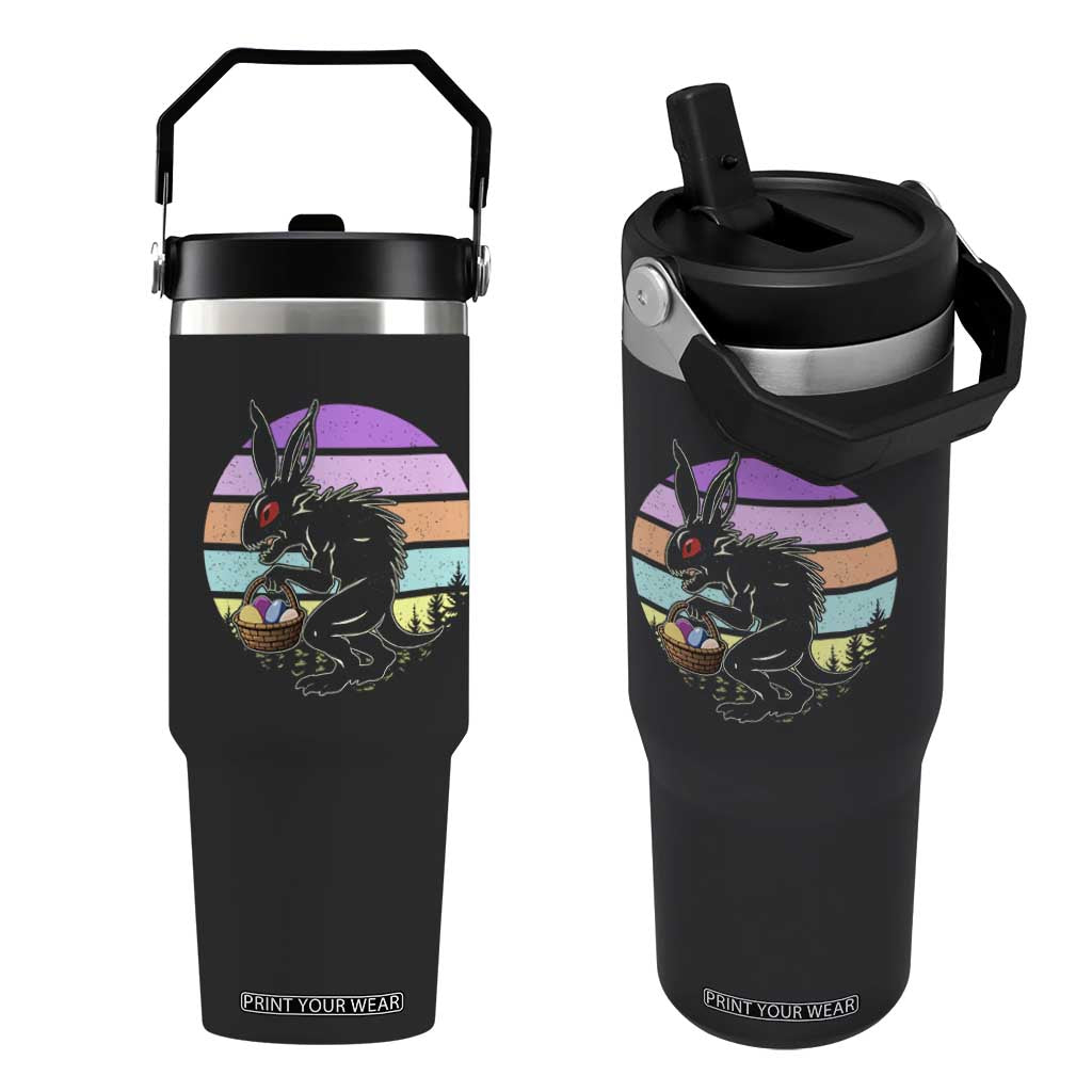 Retro Sunset Chupacabra Easter Egg Hunt Flip Straw Tumbler Cryptid Lover Gift TS12 One Size: 30 oz Black Print Your Wear