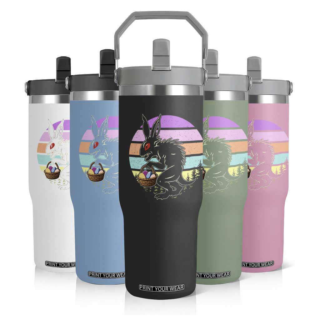 Retro Sunset Chupacabra Easter Egg Hunt Flip Straw Tumbler Cryptid Lover Gift TS12 Print Your Wear