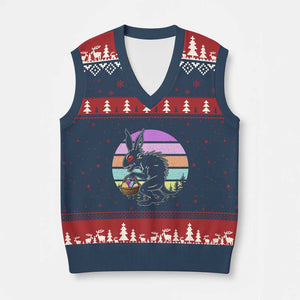 Retro Sunset Chupacabra Easter Egg Hunt V-Neck Knit Sweater Vest Cryptid Lover Gift TS12 Navy Red Print Your Wear