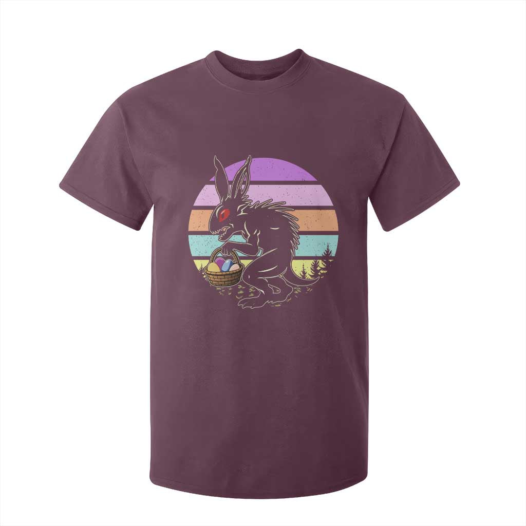 Retro Sunset Chupacabra Easter Egg Hunt T Shirt For Kid Cryptid Lover Gift TS12 Maroon Print Your Wear
