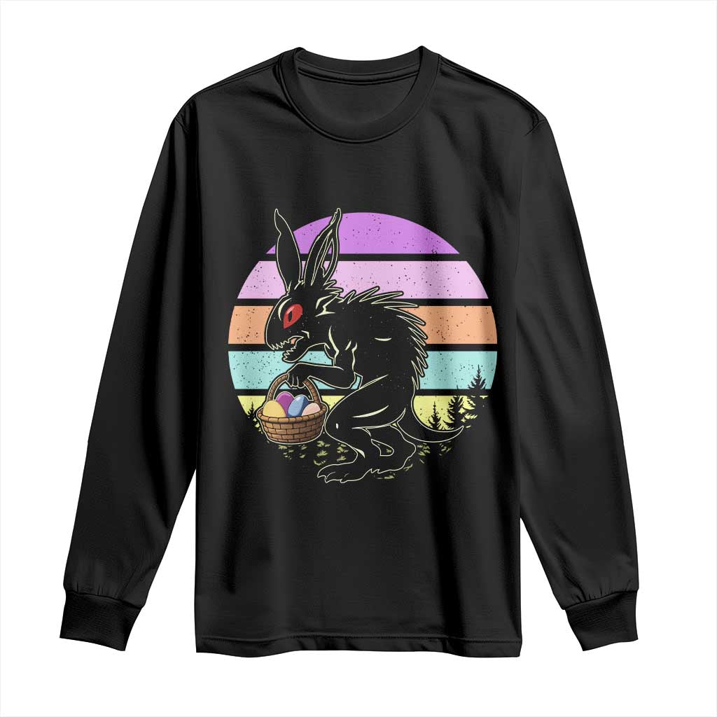 Retro Sunset Chupacabra Easter Egg Hunt Long Sleeve Shirt Cryptid Lover Gift TS12 Black Print Your Wear