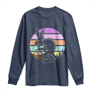 Retro Sunset Chupacabra Easter Egg Hunt Long Sleeve Shirt Cryptid Lover Gift TS12 Navy Print Your Wear