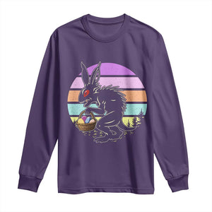 Retro Sunset Chupacabra Easter Egg Hunt Long Sleeve Shirt Cryptid Lover Gift TS12 Purple Print Your Wear