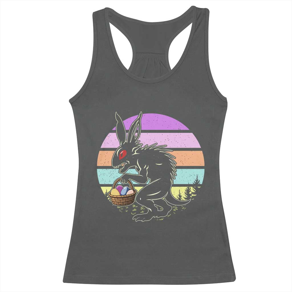 Retro Sunset Chupacabra Easter Egg Hunt Racerback Tank Top Cryptid Lover Gift TS12 Dark Heather Print Your Wear