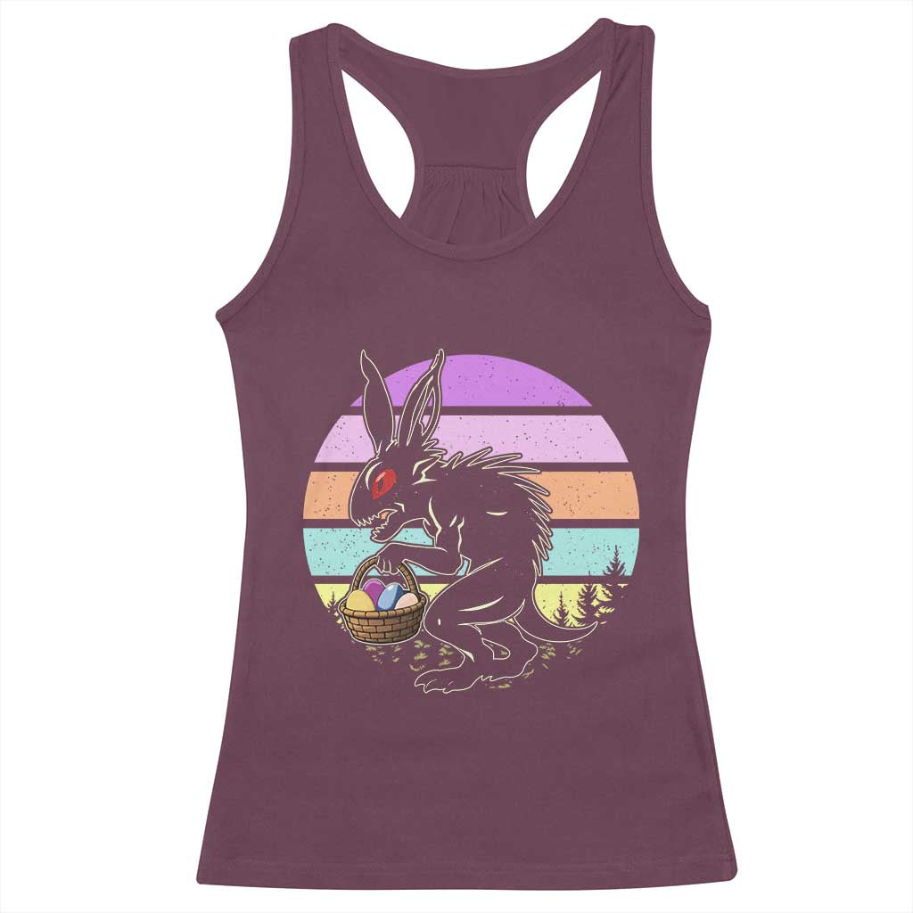 Retro Sunset Chupacabra Easter Egg Hunt Racerback Tank Top Cryptid Lover Gift TS12 Maroon Print Your Wear