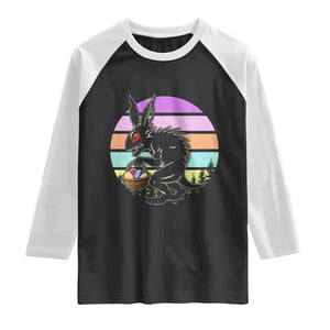 Retro Sunset Chupacabra Easter Egg Hunt Raglan Shirt Cryptid Lover Gift TS12 Black White Print Your Wear