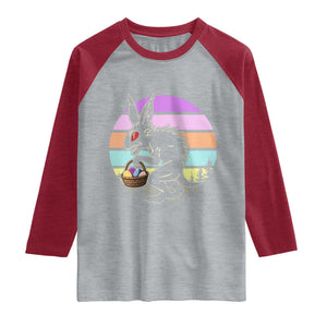 Retro Sunset Chupacabra Easter Egg Hunt Raglan Shirt Cryptid Lover Gift TS12 Heather Gray Heather Red Print Your Wear