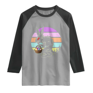 Retro Sunset Chupacabra Easter Egg Hunt Raglan Shirt Cryptid Lover Gift TS12 Sport Gray Black Print Your Wear