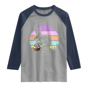 Retro Sunset Chupacabra Easter Egg Hunt Raglan Shirt Cryptid Lover Gift TS12 Sport Gray Navy Print Your Wear