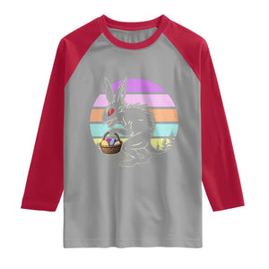 Retro Sunset Chupacabra Easter Egg Hunt Raglan Shirt Cryptid Lover Gift TS12 Sport Gray Red Print Your Wear