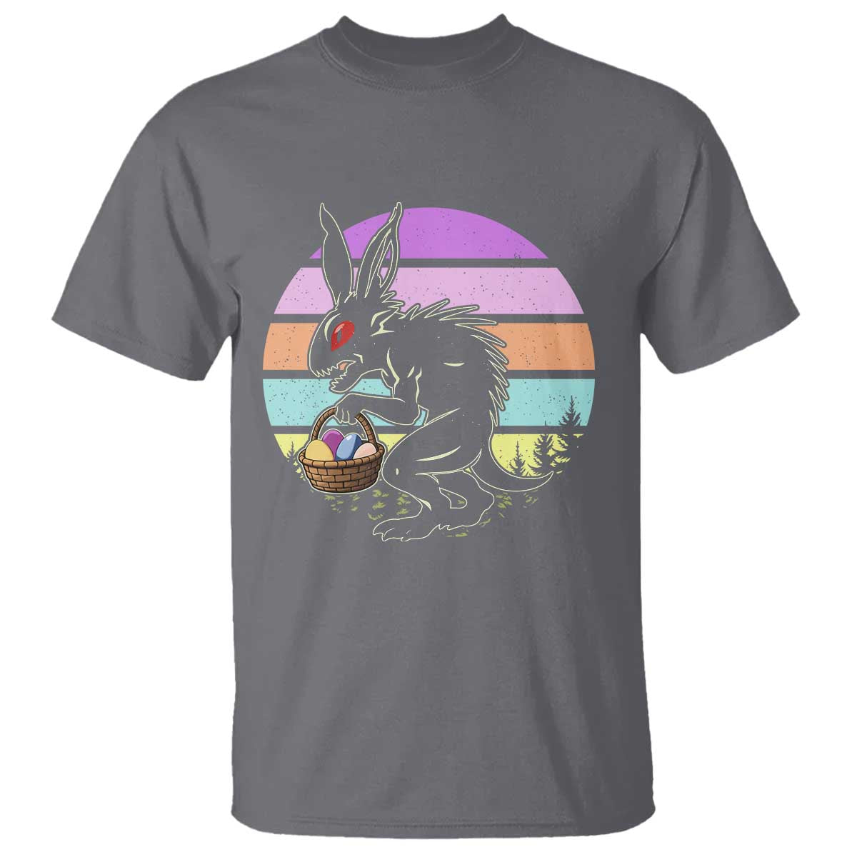 Retro Sunset Chupacabra Easter Egg Hunt T Shirt Cryptid Lover Gift TS12 Charcoal Print Your Wear