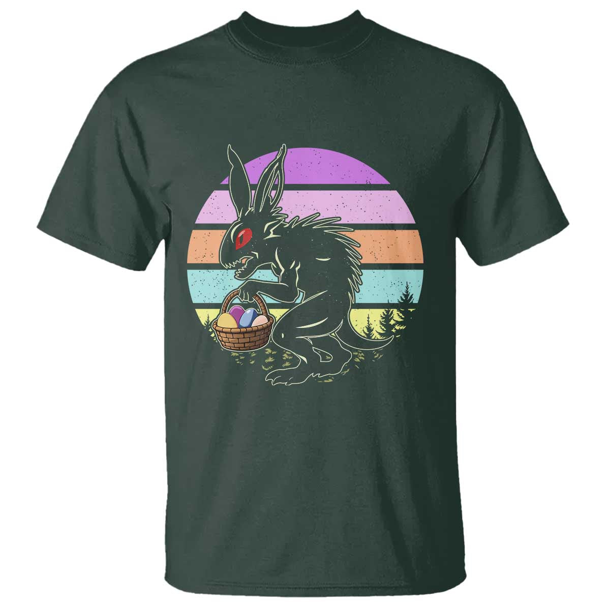 Retro Sunset Chupacabra Easter Egg Hunt T Shirt Cryptid Lover Gift TS12 Dark Forest Green Print Your Wear