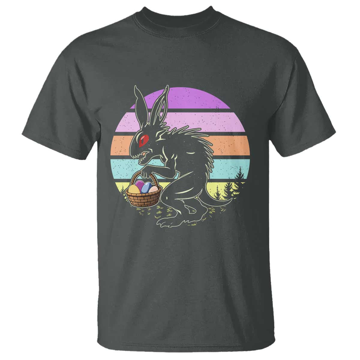 Retro Sunset Chupacabra Easter Egg Hunt T Shirt Cryptid Lover Gift TS12 Dark Heather Print Your Wear