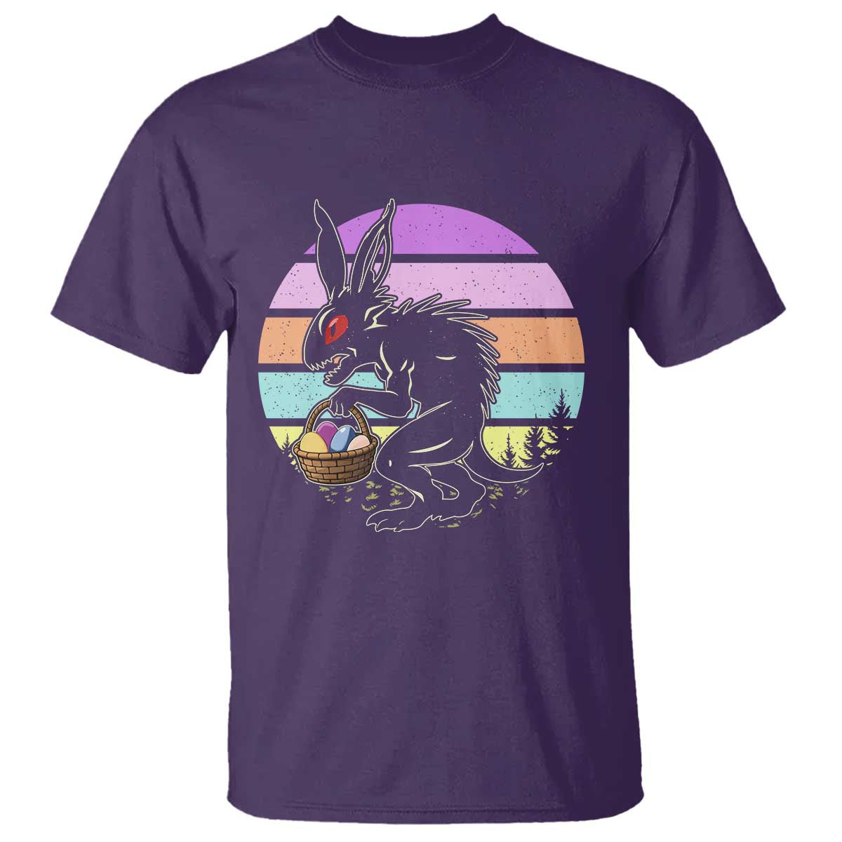Retro Sunset Chupacabra Easter Egg Hunt T Shirt Cryptid Lover Gift TS12 Purple Print Your Wear