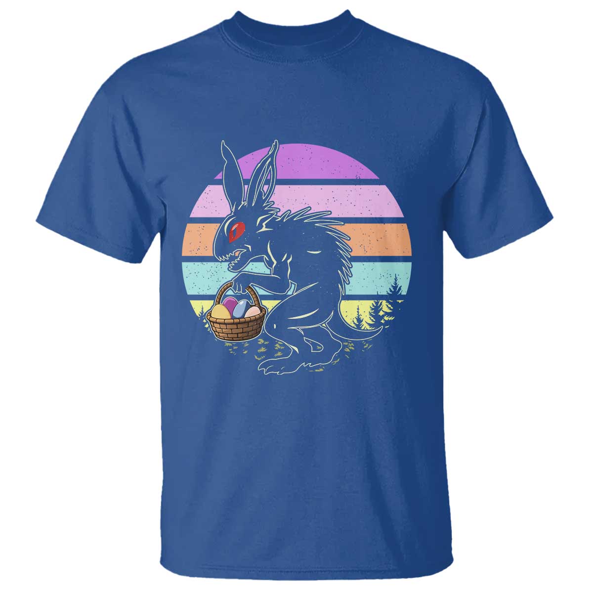 Retro Sunset Chupacabra Easter Egg Hunt T Shirt Cryptid Lover Gift TS12 Royal Blue Print Your Wear