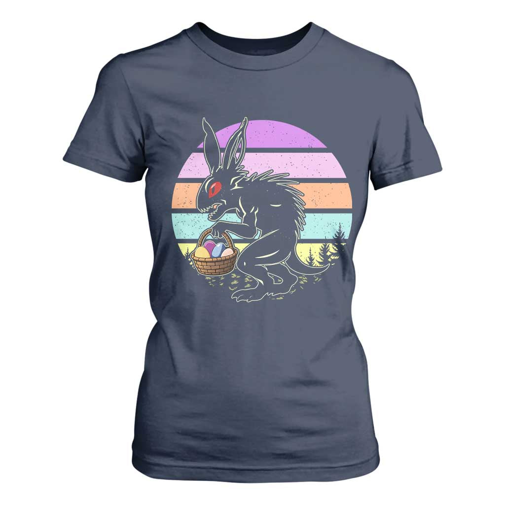 Retro Sunset Chupacabra Easter Egg Hunt T Shirt For Women Cryptid Lover Gift TS12 Navy Print Your Wear